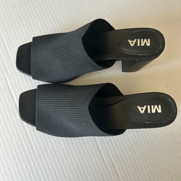 Mia Open Toe Heel Slip On Block Heels Stretchy Knit - Picture 2 of 7